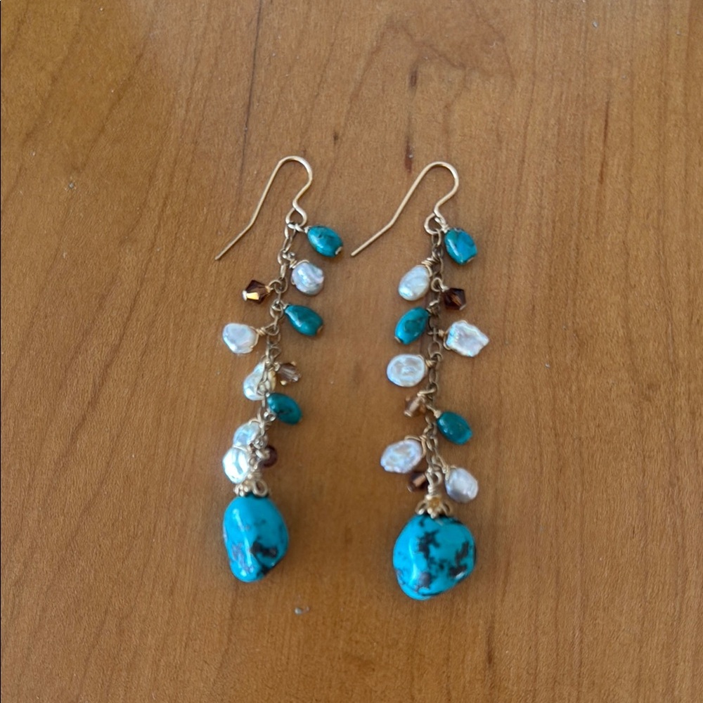 Elegant Gold and Turquoise Dangle Earrings